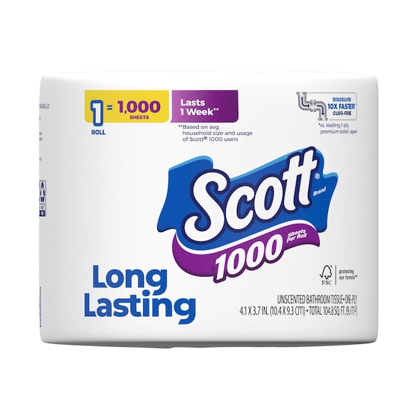 Scott Scott Toilet Paper 1 Rolls 1000 sheet 104.8 sq ft - 39327