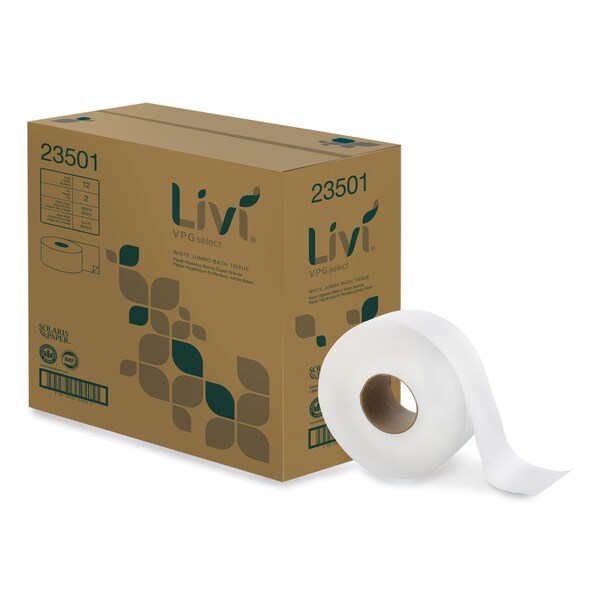 Livi Vpg Select Jumbo Bath Tissue, 2-Ply, White, 3.3 x 1,000 ft, 12PK - 23501