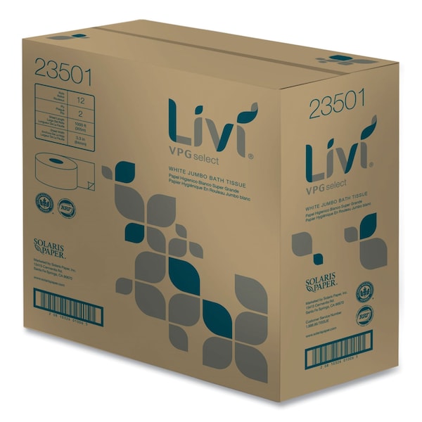 Livi Vpg Select Jumbo Bath Tissue, 2-Ply, White, 3.3 x 1,000 ft, 12PK - 23501