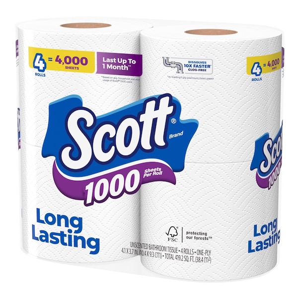 Scott Scott Toilet Paper 4 Rolls 1000 sheet 4 in. - 10183
