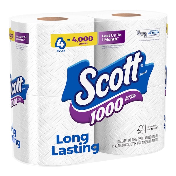 Scott Scott Toilet Paper 4 Rolls 1000 sheet 4 in. - 10183