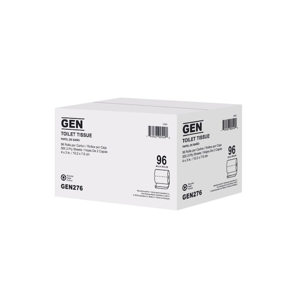 Gen Standard Bath Tissue, White, 2-Ply, 4 x 3, 500 Sheets/Roll, 96 Rolls/Carton, 96PK - GEN276