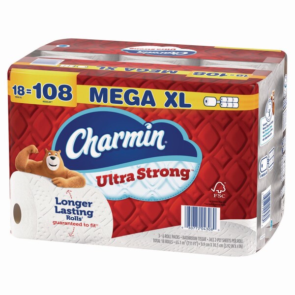 Charmin Ultra Strong Bathroom Tissue, Septic Safe, 2-Ply, White, 363 Sheets/Roll, 18PK - 34498/4308