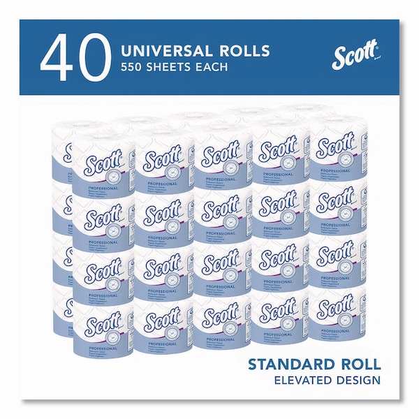 Scott Essential Standard Roll Bathroom Tissue, Septic Safe, 2-Ply, White, 550 Sheets/Roll, 40PK - 48040
