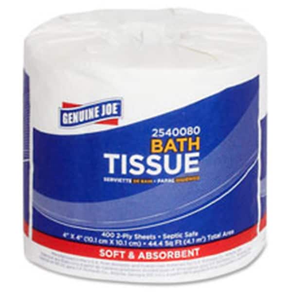 Genuine Joe Bath Tissue, 2-Ply, 400SH-RL, 4 in. x 3.15 in., 96RL-CT, WE - GE463999