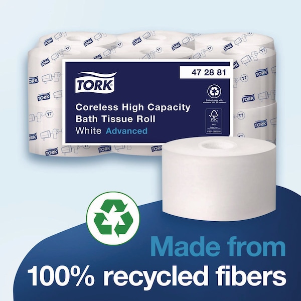Tork Advanced Coreless High Capacity Bath Tissue, 2-Ply, White, 1,000 Sheets/Roll, 12PK - 472881
