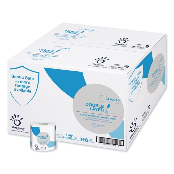 Papernet Double Layer Toilet Tissue, Septic Safe, 1-Ply, White, Pure Cellulose, 500 Sheets/Roll, 96PK - 410010
