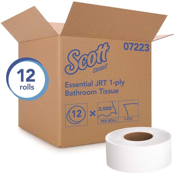 Scott 1-Ply White Jumbo Roll JR Commercial Toilet Paper , 2,000 ft./Roll, 12PK - 07223