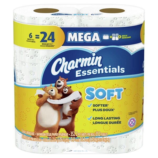 Charmin Essentials Toilet Paper, White - 6 Rolls - 352 Sheet - 3PK - 6034658