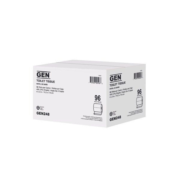 Gen Standard Bath Tissue, 2-Ply, White, 4 x 3, 400 Sheets/Roll, 96 Rolls/Carton, 96PK - GEN248