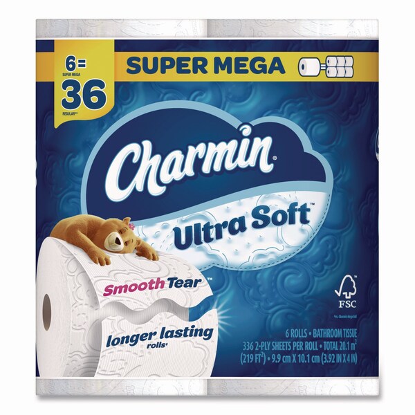 Charmin Ultra Soft Bathroom Tissue, Septic Safe, 2-Ply, White, 336 Sheets/Roll, 6PK - 84670/61790