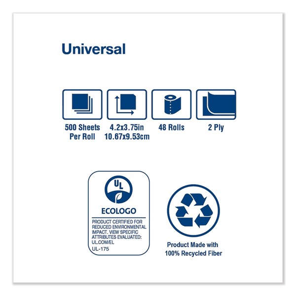 Tork Universal Bath Tissue, Septic Safe, 2-Ply, White, 500 Sheets/Roll, 48PK - TM1601A