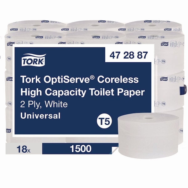 Tork OptiServe High-Capacity Coreless Toilet Paper, 2-Ply, White, 1,500 Sheets, 18PK - 472887