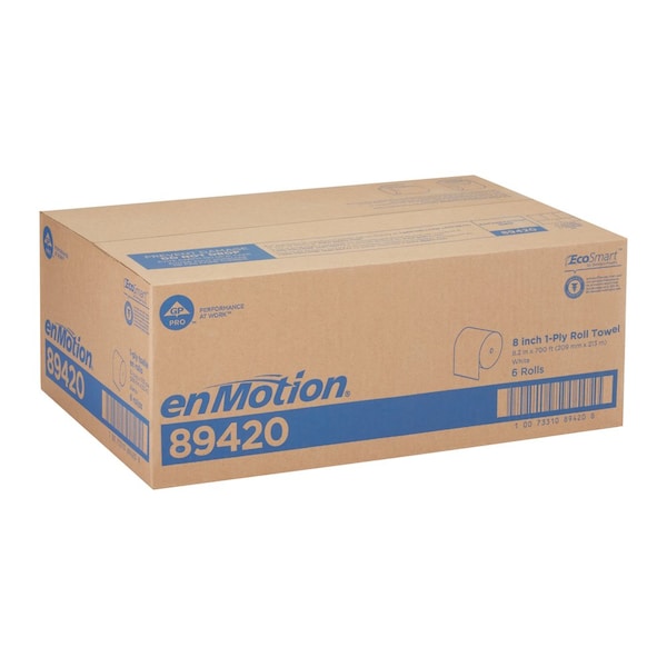 Georgia-Pacific enMotion Hardwound Paper Towels, 1 Ply, Continuous Roll Sheets, 700 ft, White, 6 PK - 89420