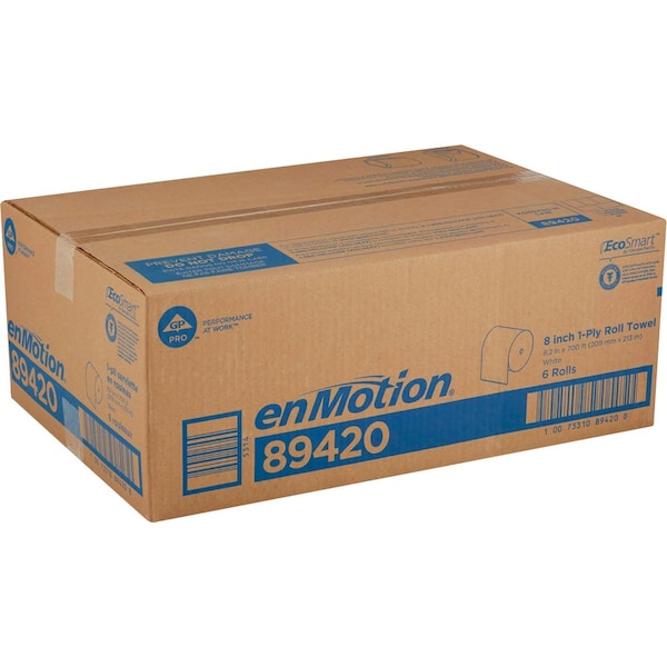Georgia-Pacific enMotion Hardwound Paper Towels, 1 Ply, Continuous Roll Sheets, 700 ft, White, 6 PK - 89420