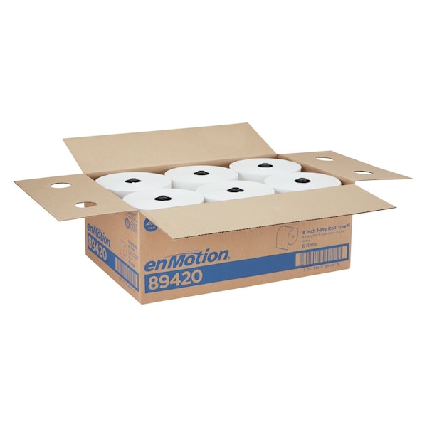 Georgia-Pacific enMotion Hardwound Paper Towels, 1 Ply, Continuous Roll Sheets, 700 ft, White, 6 PK - 89420