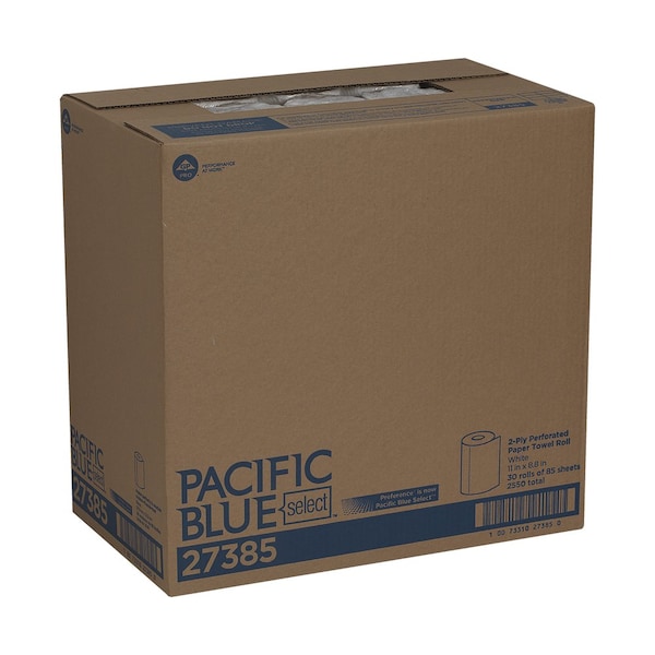 Georgia-Pacific Pacific Blue Select Perforated Roll Paper Towels, 2 Ply, 85 Sheets, 11 in x 8.8 in Sheets, White - 27385