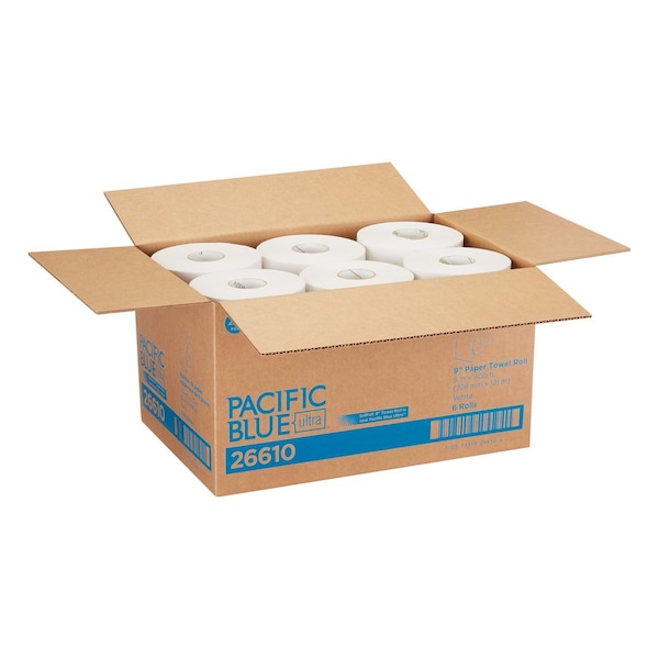 Georgia-Pacific Pacific Blue Ultra Hardwound Paper Towels, 1 Ply, Continuous Roll Sheets, 400 ft, White, 6 PK - 26610