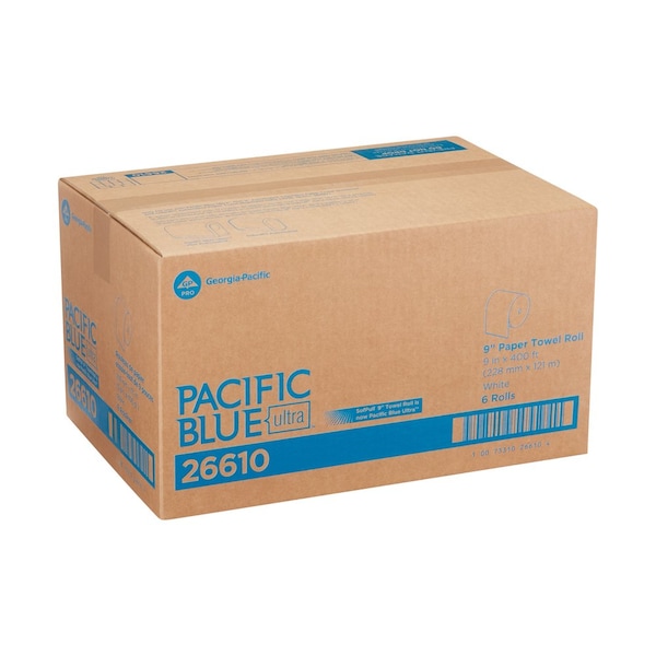 Georgia-Pacific Pacific Blue Ultra Hardwound Paper Towels, 1 Ply, Continuous Roll Sheets, 400 ft, White, 6 PK - 26610