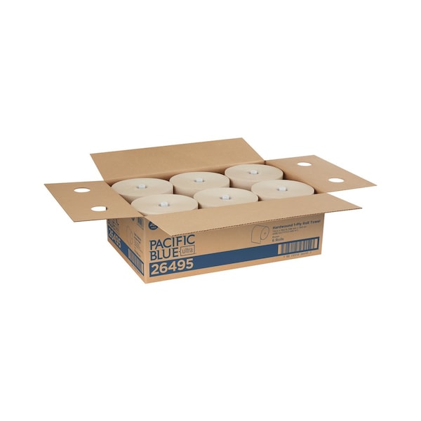 Georgia-Pacific Pacific Blue Ultra Hardwound Paper Towels, 1 Ply, Continuous Roll Sheets, 1150 ft, Brown, 6 PK - 26495