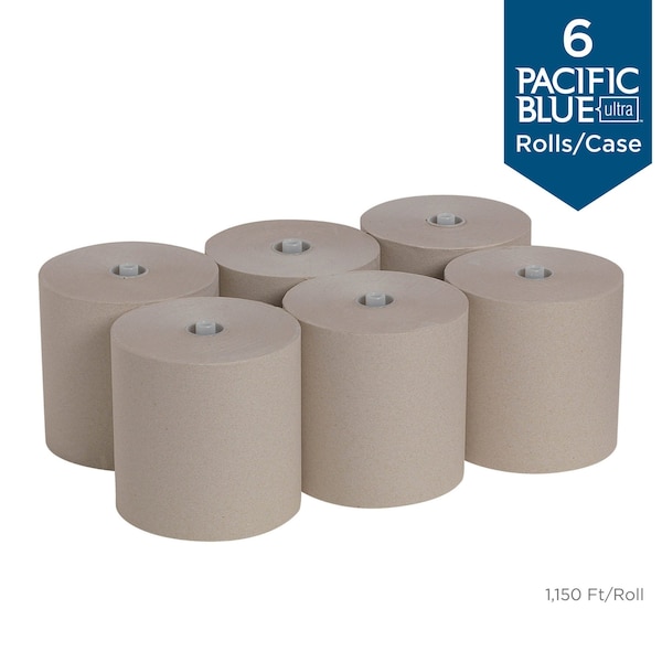 Georgia-Pacific Pacific Blue Ultra Hardwound Paper Towels, 1 Ply, Continuous Roll Sheets, 1150 ft, Brown, 6 PK - 26495