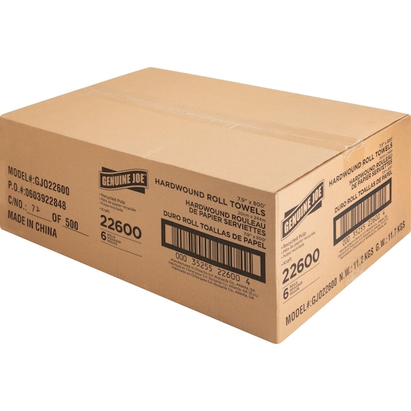 Genuine Joe SKILCRAFT Hardwound Paper Towels, 1 Ply, Continuous Roll Sheets, 800 ft, Natural, 6 PK - GJO22600
