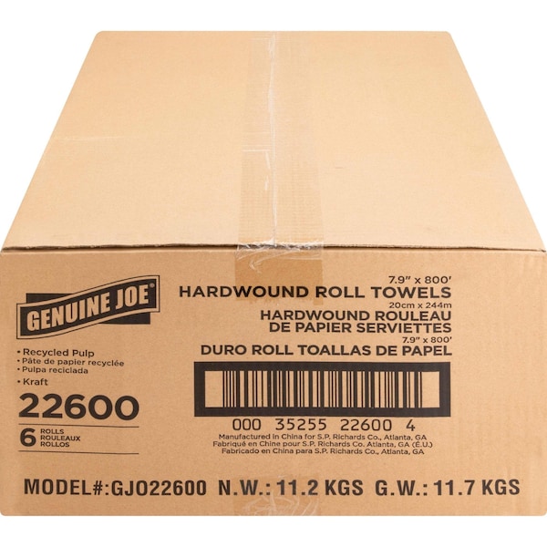 Genuine Joe SKILCRAFT Hardwound Paper Towels, 1 Ply, Continuous Roll Sheets, 800 ft, Natural, 6 PK - GJO22600