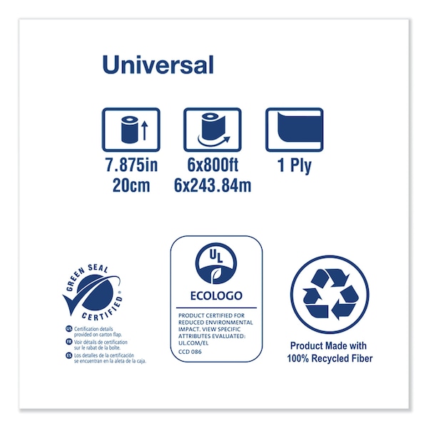 Tork Tork Paper Hand Towel Roll Natural H21, Universal, 100% Recycled Fiber, 6 Rolls x 800 ft, RK8002 - RK8002