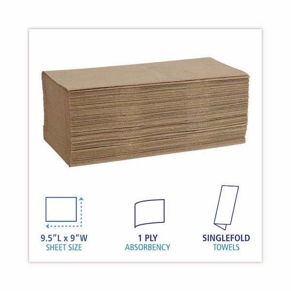 Boardwalk Boardwalk Single Fold Paper Towels, 1 Ply, 250 Sheets, Natural, 16 PK - B6210
