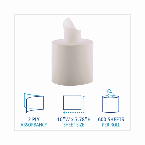 Boardwalk Centerpull Paper Towel, 2 Ply, 600 Sheets, 500 ft, White, 6 PK - B6400