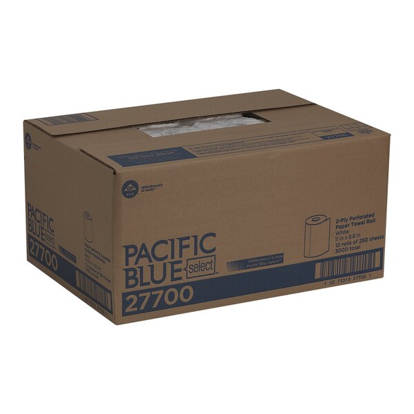Georgia-Pacific Pacific Blue Select Perforated Roll Paper Towels, 2 Ply, 250 Sheets, 230 ft, White, 12 PK - 27700