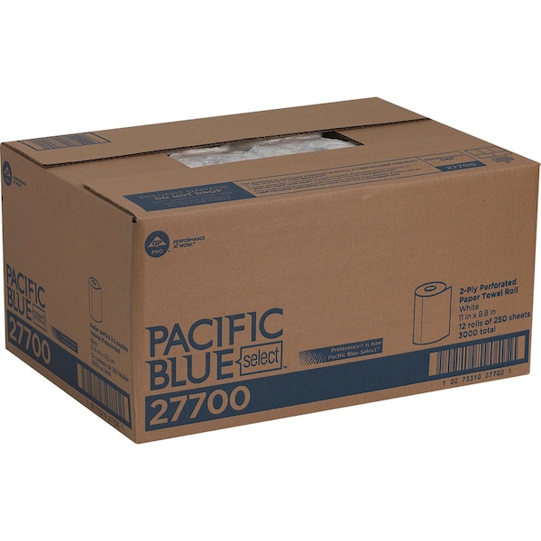 Georgia-Pacific Pacific Blue Select Perforated Roll Paper Towels, 2 Ply, 250 Sheets, 230 ft, White, 12 PK - 27700