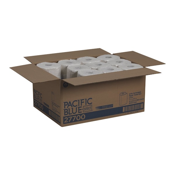Georgia-Pacific Pacific Blue Select Perforated Roll Paper Towels, 2 Ply, 250 Sheets, 230 ft, White, 12 PK - 27700