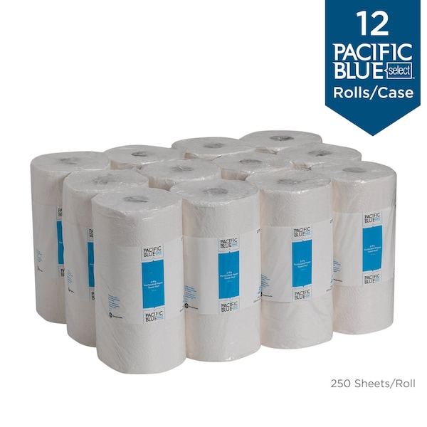 Georgia-Pacific Pacific Blue Select Perforated Roll Paper Towels, 2 Ply, 250 Sheets, 230 ft, White, 12 PK - 27700