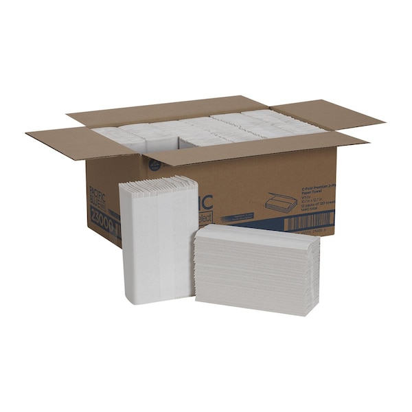Georgia-Pacific Pacific Blue Select C-Fold Paper Towels, 2 Ply, 120 Sheets, White, 12 PK - 23000