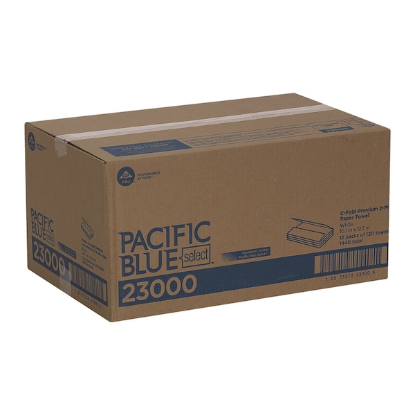 Georgia-Pacific Pacific Blue Select C-Fold Paper Towels, 2 Ply, 120 Sheets, White, 12 PK - 23000