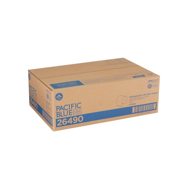 Georgia-Pacific Pacific Blue Ultra Hardwound Paper Towels, 1 Ply, Continuous Roll Sheets, 1150 ft, White, 6 PK - 26490
