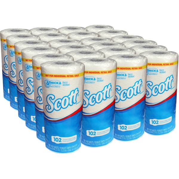Kimberly-Clark Professional Scott Essential Perforated Roll Paper Towels, 1 Ply, 102 Sheets, 51 ft, White, 24 PK - 47031