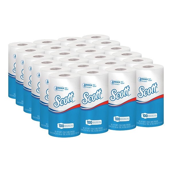 Kimberly-Clark Professional Scott Essential Perforated Roll Paper Towels, 1 Ply, 102 Sheets, 51 ft, White, 24 PK - 47031