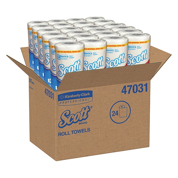 Kimberly-Clark Professional Scott Essential Perforated Roll Paper Towels, 1 Ply, 102 Sheets, 51 ft, White, 24 PK - 47031