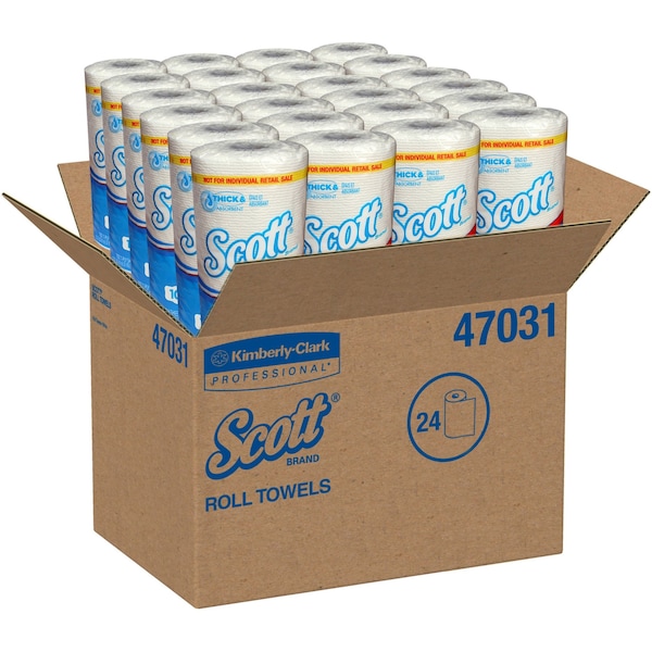 Kimberly-Clark Professional Scott Essential Perforated Roll Paper Towels, 1 Ply, 102 Sheets, 51 ft, White, 24 PK - 47031