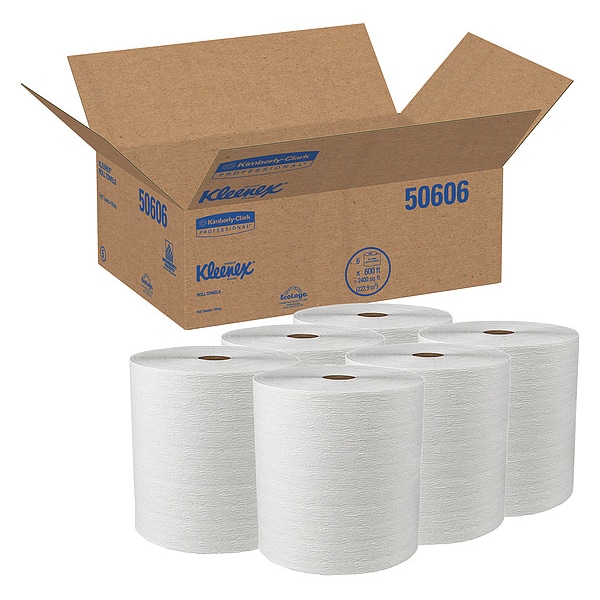 Kimberly-Clark Professional Hard Roll Paper Towels with Premium Absorbency Pockets, 1.75" Core, White, (600'/Roll, 6 Rolls/Case) - 50606