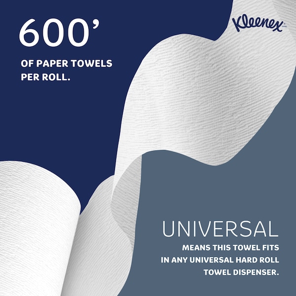 Kimberly-Clark Professional Hard Roll Paper Towels with Premium Absorbency Pockets, 1.75" Core, White, (600'/Roll, 6 Rolls/Case) - 50606