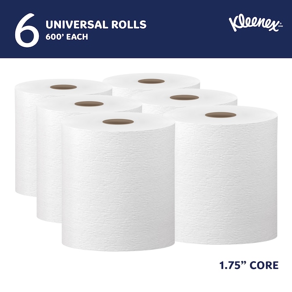 Kimberly-Clark Professional Hard Roll Paper Towels with Premium Absorbency Pockets, 1.75" Core, White, (600'/Roll, 6 Rolls/Case) - 50606