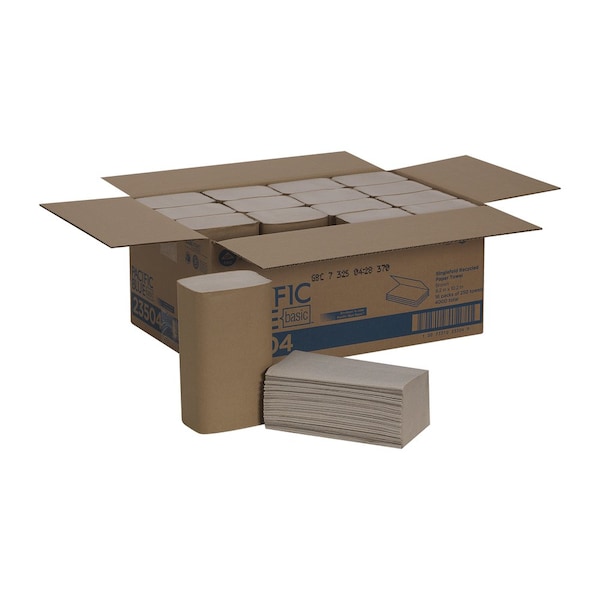 Georgia-Pacific Pacific Blue Basic Single Fold Paper Towels, 1 Ply, 250 Sheets, Brown, 16 PK - 23504