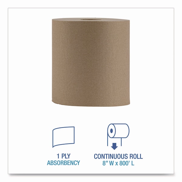 Boardwalk Boardwalk Hardwound Paper Towels, 1 Ply, Continuous Roll Sheets, 800 ft, Natural, 6 PK - B6256