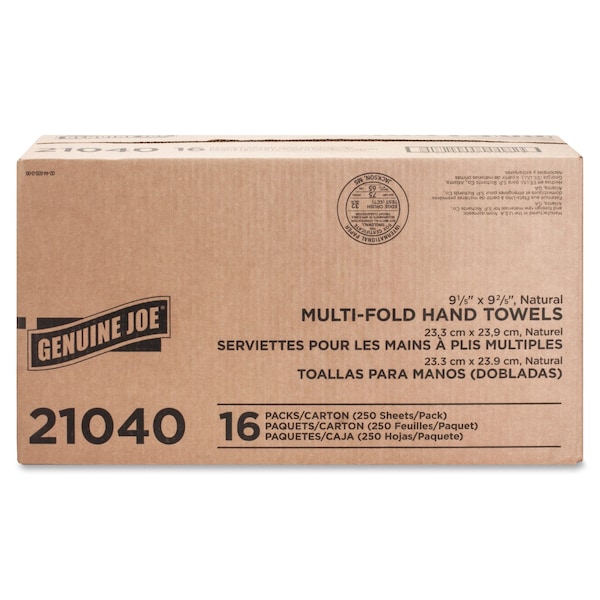 Genuine Joe Genuine Joe Multifold Paper Towels, 1 Ply, 250 Sheets, Natural, 4000 PK - GJO21040
