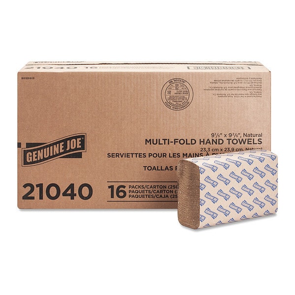 Genuine Joe Genuine Joe Multifold Paper Towels, 1 Ply, 250 Sheets, Natural, 4000 PK - GJO21040