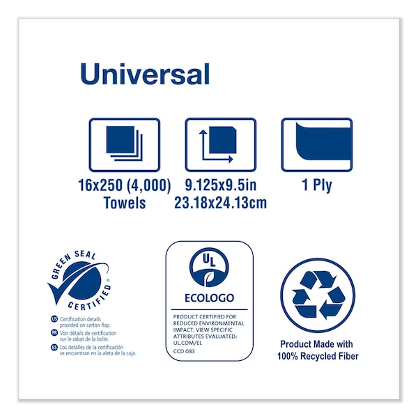 Tork Tork Multifold Hand Towel Natural H2, Universal, 100% Recycled Fibers, 16 x 250 Sheets, MK520A - MK520A