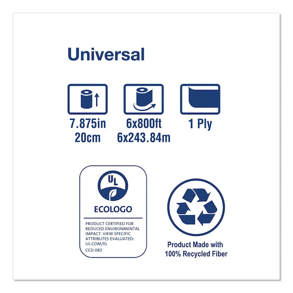 Tork Tork Hand Towel Roll White H21, Universal, 100% Recycled Fiber, 6 Rolls x 800 ft, RB8002 - RB8002